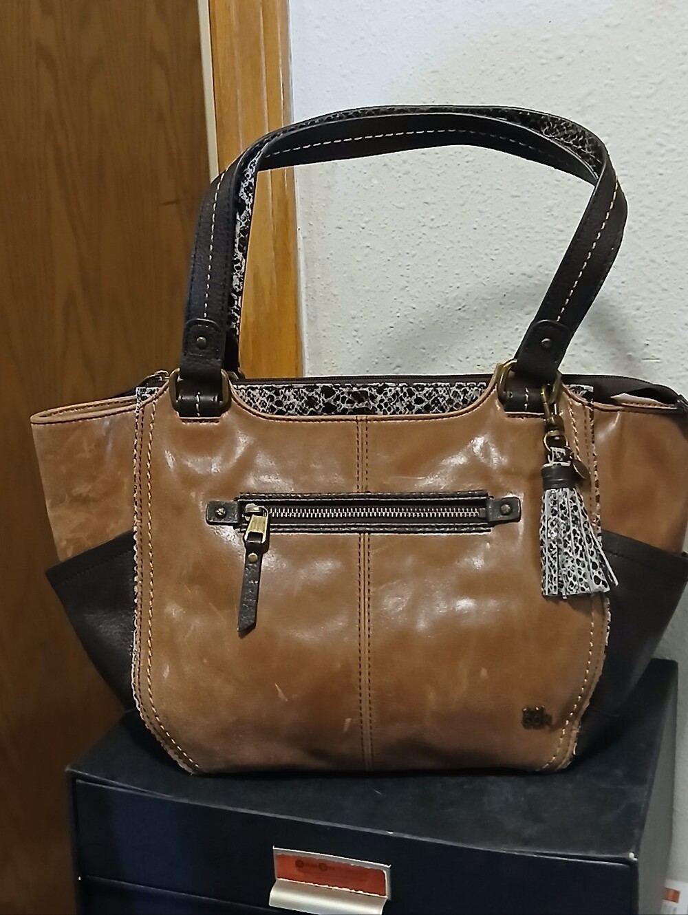 The Sak Brown & Snake Print Leather Tote Shoulder Bag
